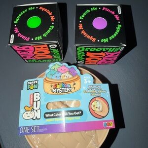 Viral Rainbow Mystery Squishy Dumpling and two Needoh Groovy Glob